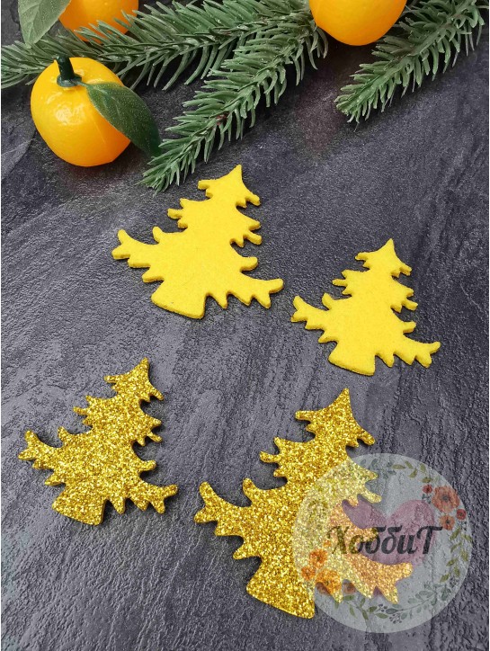 Патч-вырубка "Елочка, фетр с блестками" (золото)